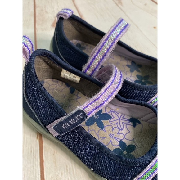M.A.P. Navy Blue and Purple Velcro Mary Janes - Picture 3 of 8
